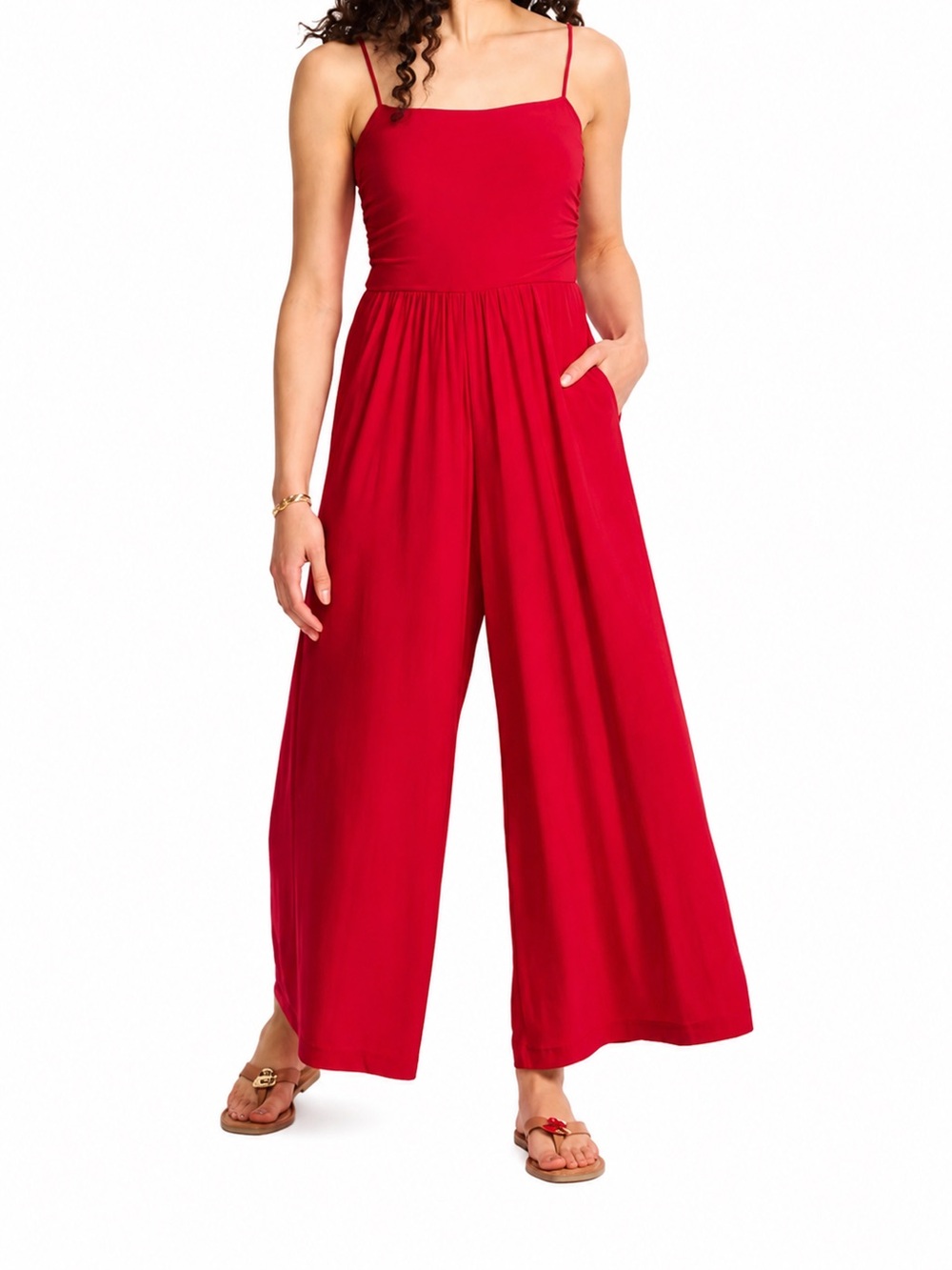 NWT Nine Britton Vandelia Strappy Wide - Leg Jumpsuit - Red- Medium Petite